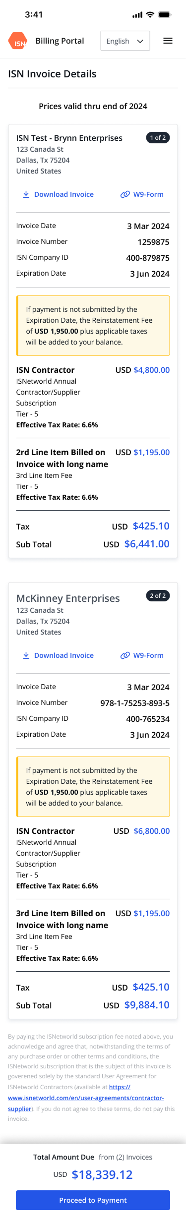 Invoice details — full scroll view